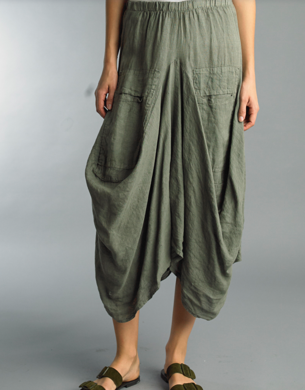 Tempo Paris Linen Skirt 712LA Army Green | Shop Boutique Flirt
