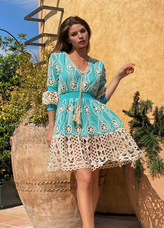 Sartoria Festa サルトリア フェスタ トレーニョ カシミヤ100% Antica Sartoria Positano Short Dress J414 Azzurro | Shop Boutique