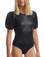 Commando Faux Leather Puff Sleeves Bodysuit BDS303 Black