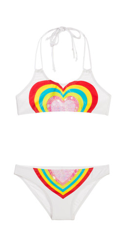PilyQ Girls Water Lily Embroidered Heart Bikini Set