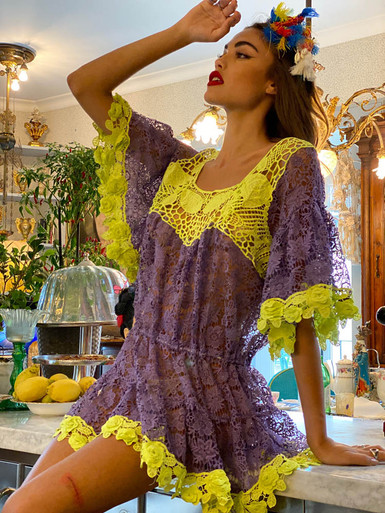 Antica Sartoria Lace Mini Dress AS97 Lavender Neon