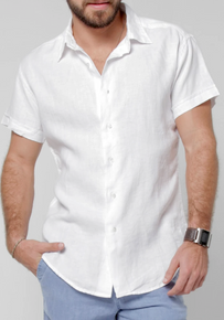 Claudio Milano Linen Fitted Short Sleeve Shirt 1006 White