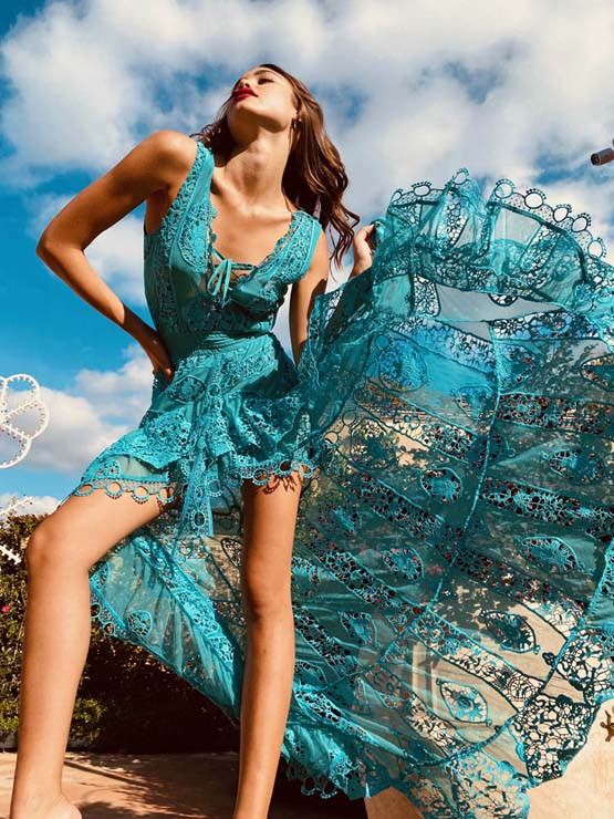 Antica Sartoria Positano Hi Low Dress Turquoise| Boutique Flirt