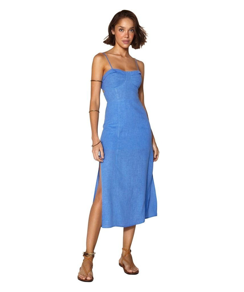 Vix Swimwear Leda Linen Dress Blue Shop Boutique Flirt