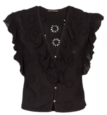 Vix Swimwear Eyelet Ruffle Blouse Black