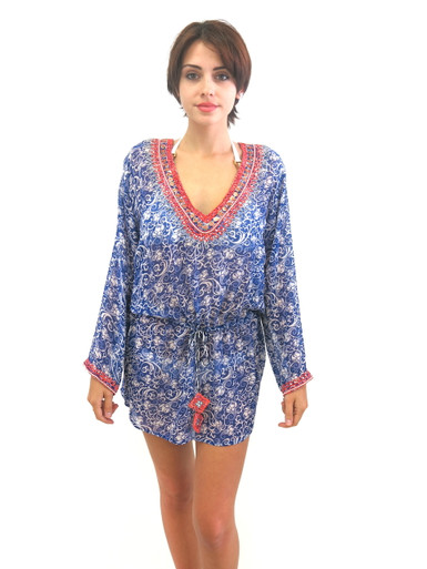 Taj by Sabrina Silk Tunic Blue Print