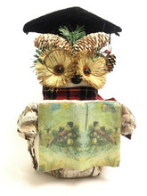 Absolutely Stunning Beautifully Handmade Bristlestraw Christmas Bedtime Owl, dressed in his classic Wise owl robes, Hat and Glasses and reading "Twas the Night Before Christmas" 25cm High