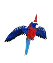 Gorgeous Aussie CRIMSON ROSELLA Christmas Ornament - WITH WINGS and Christmas Hat - 13CM