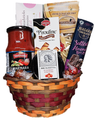 Pasta and red sauce, bread sticks, antipasto, chocolates, cookies and truffles.