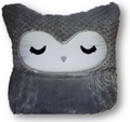 Decorative pillow with sleeping owl applique.