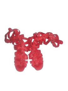 Vintage Rare Stunning Coral Snake Skin Gladiator Strappy Peep Toe Caged Wedge Low Heels Sandals Shoes 