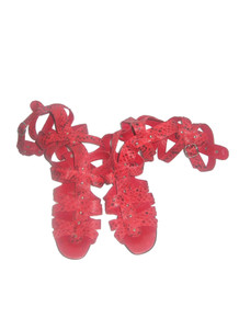 Vintage Rare Stunning Coral Snake Skin Gladiator Strappy Peep Toe Caged Wedge Low Heels Sandals Shoes 