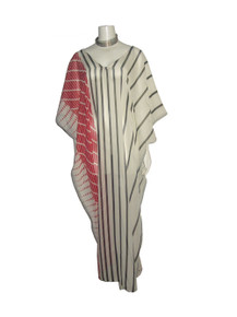 POYZA One Of A Kind Sheer Multi Print Striped Double V-Neck Chiffon Long Caftan Dress