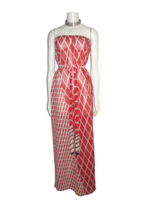 POYZA One Of A Kind Sheer Multi Print Striped Multifunctional Belted Long Strapless Tube Chiffon Dress