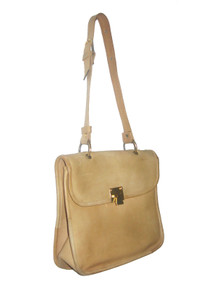 Vintage Jana Rare Beige Gold Flap Turn Lock Flap Closure Hobo Cross Body Shoulder Strap Messenger Leather Mod Handbag