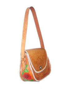 Large Butterfly Design Bull Painted Tooled Leather Handbag