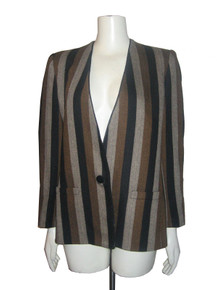 Vintage Multicolor Chevron Vertical Striped Buttoned Lined Wool Blend Tuxedo Blazer Jacket