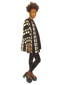 Vintage Black Multi-color Colorblock Patchwork Dolman Sleeve Ethnic Slouch Jacket