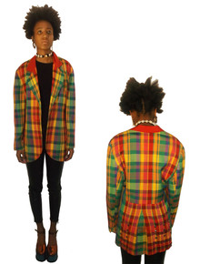 Kathryn Dianos Neiman Marcus Multicolor Plaid Buttoned Tuxedo Blazer Jacket  w/ Studs