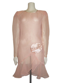 Vintage Rimini See Thru Cascade Ruffle Flounce Dress w/ Big Satin Rosette