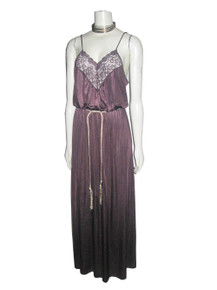Vintage Flair Mauve Pink Spaghetti Strap lace Detail Belted Long Disco Dress 