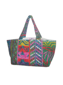 POYZA Made in USA Vibrant Multi-color Random Print Cutesy Double Handle Fabric Lined Tote Handbag