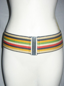 Vintage Vibrant Multicolor Striped Elastic Stretch Buckled Retro Disco Belt