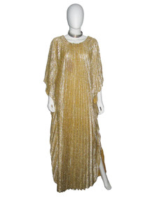Vintage Georgie Keyloun Gold Lurex  Shimmer Accordion Pleated Maxi Caftan Dress