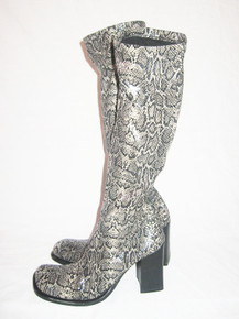 Vintage Prialpas Gomma  Black Grey Snake Print Stretch Boots 