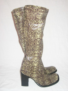 Vintage Prialpas Gomma Brown Beige Snake Print Stretch Boots 