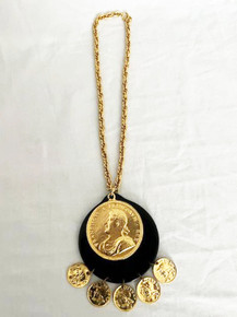Vintage Large King Franciscvs I Francorvm Rex Gold Medal Coin Statement Necklace 
