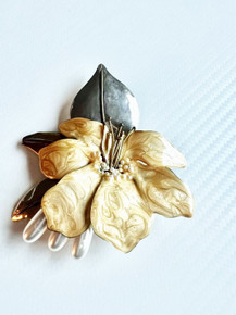 Vintage Flower Metal Faux Pearl Statement Broach Pin 