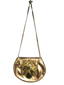 Vintage Copa Collection Handmade In Brazil Gold Leather Metal Flap Closure Drawstring Handbag 