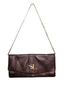 Vintage Bags By Varon Brown Embossed Leather Gold Chain Strap Rectangular Flap Closure Handbag