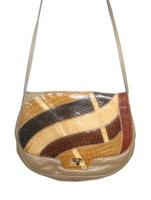 Vintage Palizzio Beige Brown Patchwork Snakeskin Leather Handbag