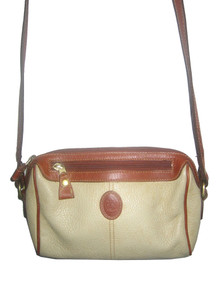 Vintage Liz Claiborne Accessories Cream Cognac Zipper Closure Crossbody Adjustable Strap Pebbled Leather Handbag