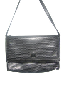 Vintage Liz Claiborne Accessories Grey Black Signature Flap Closure Compartment Leather Trim Crossbody Handbag