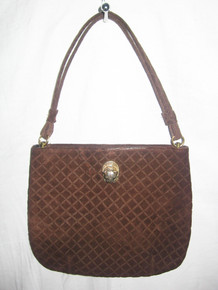 Vintage Ruth Saltz Brown Diamond Quilted Suede  Signature Fabric Lined  Shoulder Strap Mod Handbag