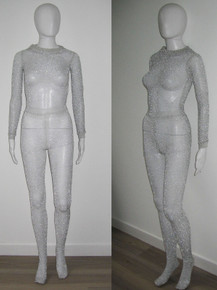intage Silver Metallic Lurex See Thru Sheer Space Age Mod Disco Bodysuit Catsuit