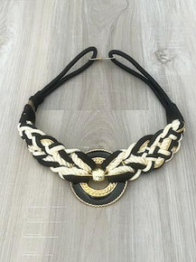 Vintage Black Off White Gold Twisted Braided Rope Hook Closure Elastic Stretch Statement  Belt 