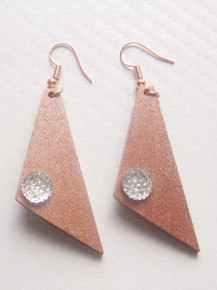 POYZA Glizz Collection Pink Gold Clear Shimmer Gems Hand Painted Wooden Triangular Small Pierced Reversible Earrings