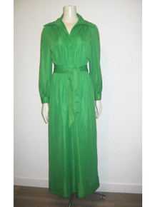 Vintage Absolutely Stunning Green Mod Disco Stretch Knit Buttoned Shirtwaist Belted Long Dress Dress