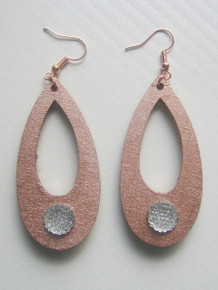POYZA Glizz Collection Pink Gold Shimmer Hand Painted Wooden Cut Out Teardrop Pierced Reversible Earrings