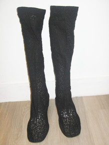 Vintage Rare Black Stretch Lace Fabric Mod Go Go Boots