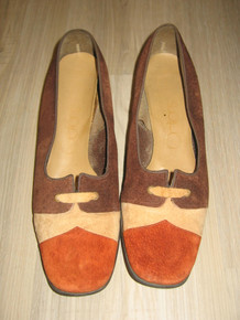Vintage Options Brown Beige Rust Tri-color Color Block Patchwork Square Toe Suede Leather Oxford Mod Classic Shoes