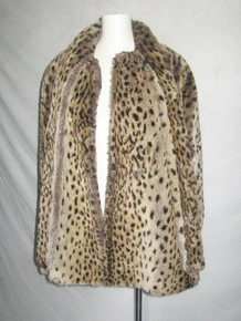 Vintage Shaytoon Made England Luxurious Animal Print Plush Faux Fur Lined Pockets Hook Closure Scarf Tie Neck Outerwear Coat Swing Jacket