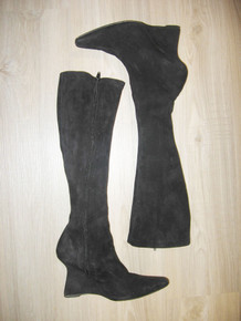 Vintage Designer Diego Dolcini Black Made In Italy Suede Zipper High Heel Wedge Fashion Boots