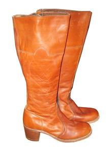 Vintage Dexter Made In USA Cognac Tan Brown Chunky Heel Side Zipper Mod Campus Riding Biker Cowboy Western Grunge Boho Calf Leather Boots