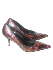 Vintage Donald J Pliner Cass Made Italy Vero Cuoio Animal Print Glossy Metal Spike High Heel Pointed Toe Stiletto Leather Pump Shoes Size 9M