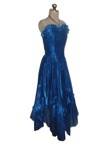 Blue Stepping Out Strapless Ruffle Sweetheart Neck Pouffy  Vintage Ruffle Tier Party Dress  w/ Bow Ties